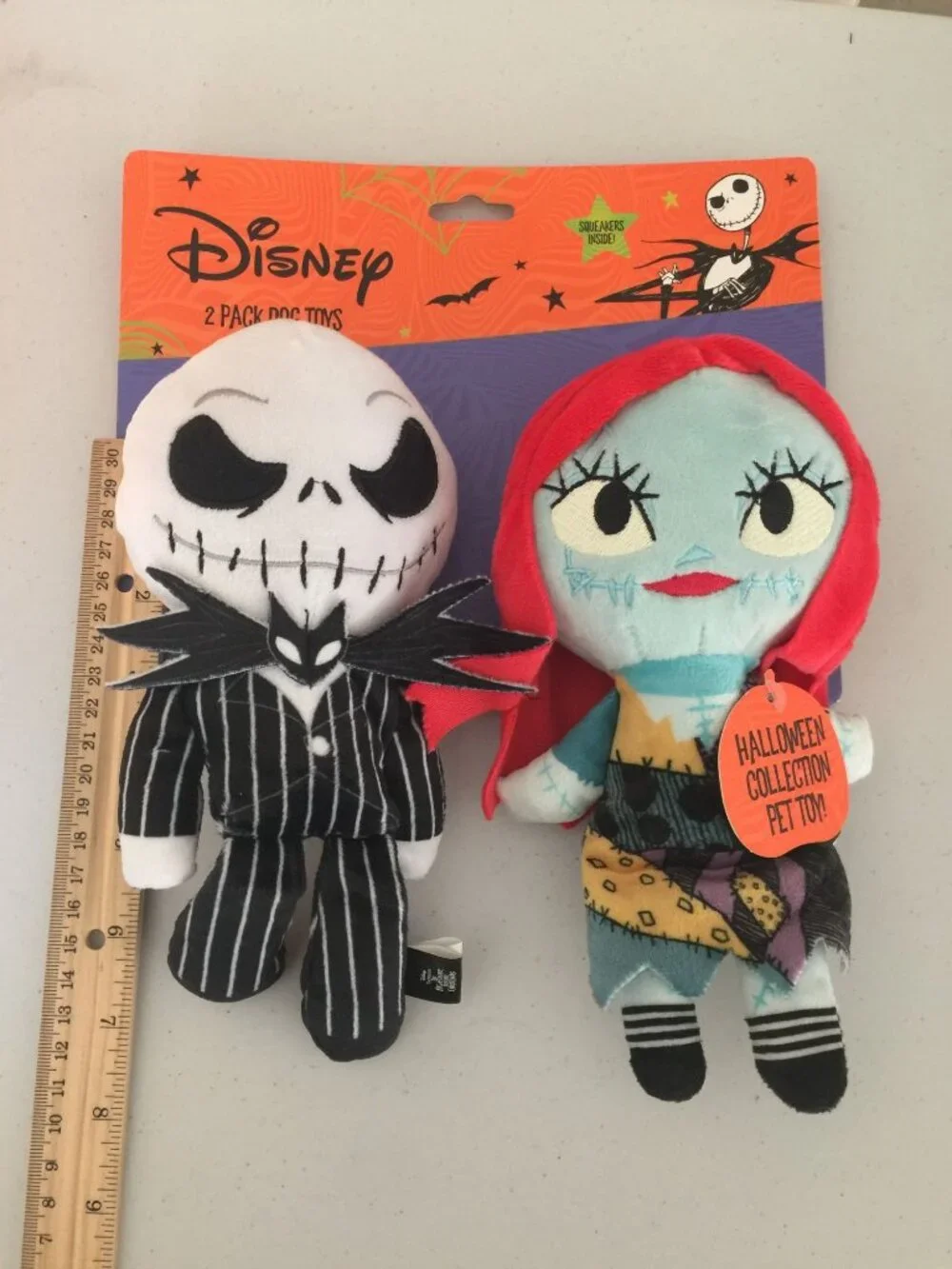 Disney The Nightmare Before Christmas Jack & Sally Plush Crinkle Squeak Dog Toys